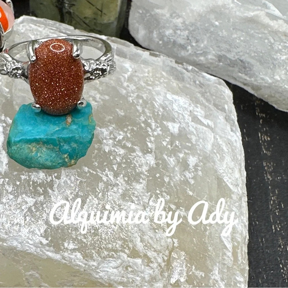 Sunstone/Goldstone Victorian gem ring in silver/boho/ Victorian/colorful - Picture 1 of 4
